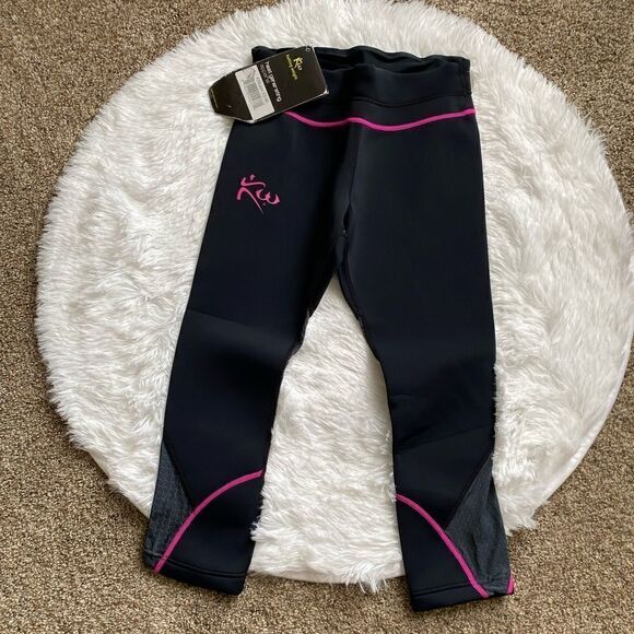 KW Heat Generating Capri Pants Weight Cutting Black Pink NEW Women’s Size XS - Picture 1 of 9